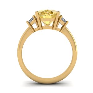 Anello Ovale in Oro Giallo con Diamanti Gialli e Diamanti Bianchi a Mezzaluna Laterale in Oro Giallo - Foto 1