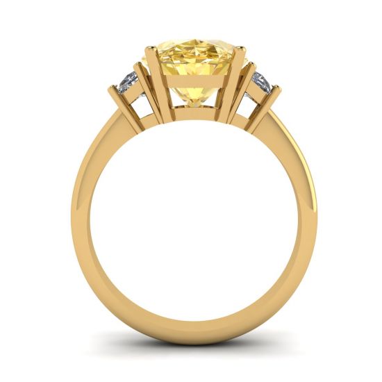 Anello Ovale in Oro Giallo con Diamanti Gialli e Diamanti Bianchi a Mezzaluna Laterale in Oro Giallo,  Ingrandisci immagine 2