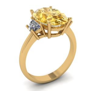 Anello Ovale in Oro Giallo con Diamanti Gialli e Diamanti Bianchi a Mezzaluna Laterale in Oro Giallo - Foto 3