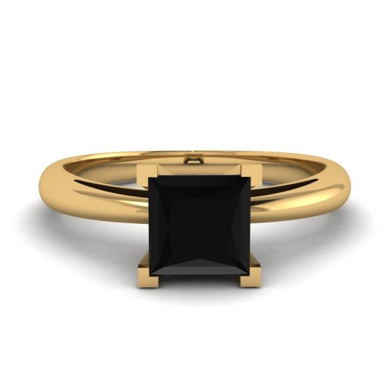 Anello quadrato con diamanti neri in oro giallo, Ingrandisci immagine 1