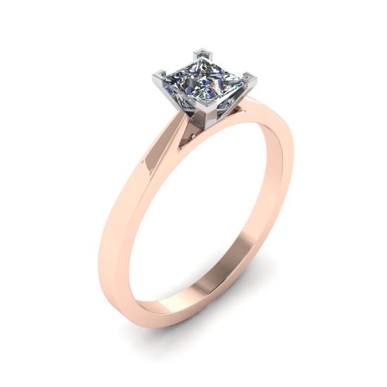 Anello quadrato con diamanti in oro bianco e rosa,  Ingrandisci immagine 4