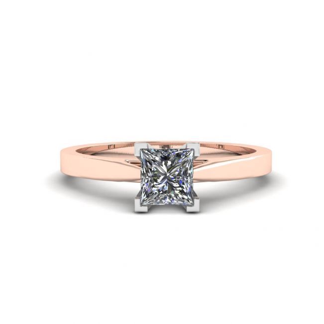 Anello quadrato con diamanti in oro bianco e rosa