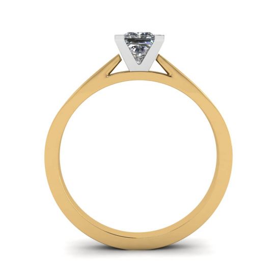 Anello in stile futuristico con diamanti a taglio princess in oro giallo,  Ingrandisci immagine 2