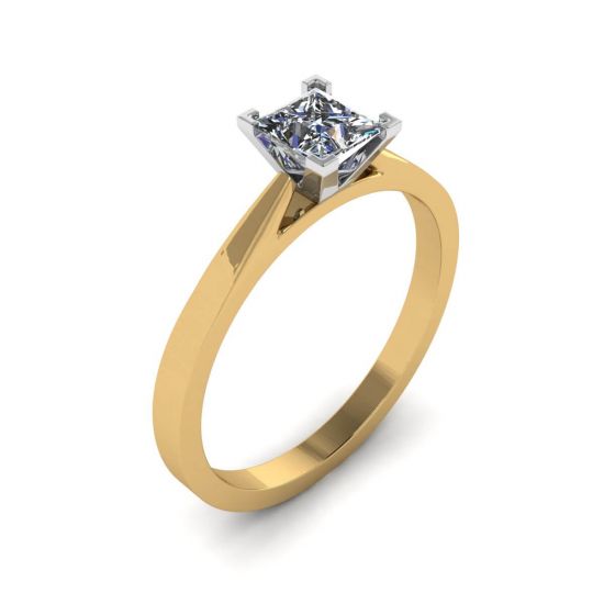 Anello in stile futuristico con diamanti a taglio princess in oro giallo,  Ingrandisci immagine 4