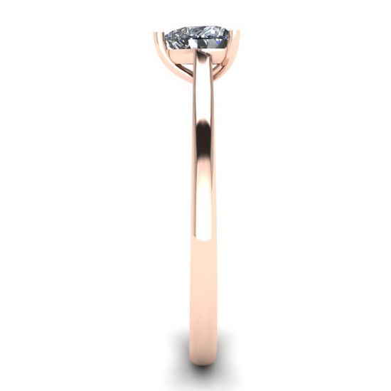 Anello piatto semplice con diamante a cuore in oro rosa, More Image 1