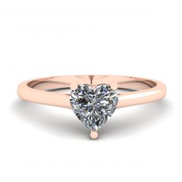 Anello piatto semplice con diamante a cuore in oro rosa
