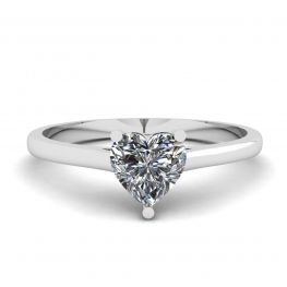 Anello Piatto Semplice con Diamante Cuore in Oro Bianco