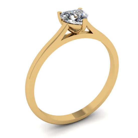 Anello Piatto Semplice con Diamante a Cuore in Oro Giallo,  Ingrandisci immagine 4