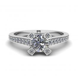Anello di design con diamante tondo e pavé