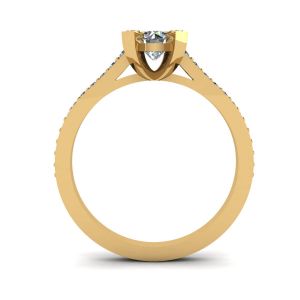 Anello di design con diamante tondo e pavé in oro giallo 18 carati - Foto 1