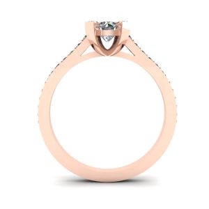 Anello di design con diamante tondo e pavé in oro rosa - Foto 1