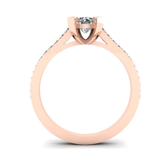 Anello di design con diamante tondo e pavé in oro rosa, More Image 0