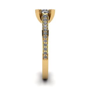 Anello di design con diamante tondo e pavé in oro giallo 18 carati - Foto 2