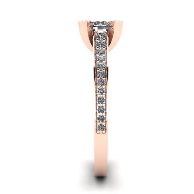Anello di design con diamante tondo e pavé in oro rosa - Foto 2
