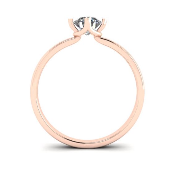 Anello con diamanti rotondi stile griffe invertite in oro rosa, More Image 0