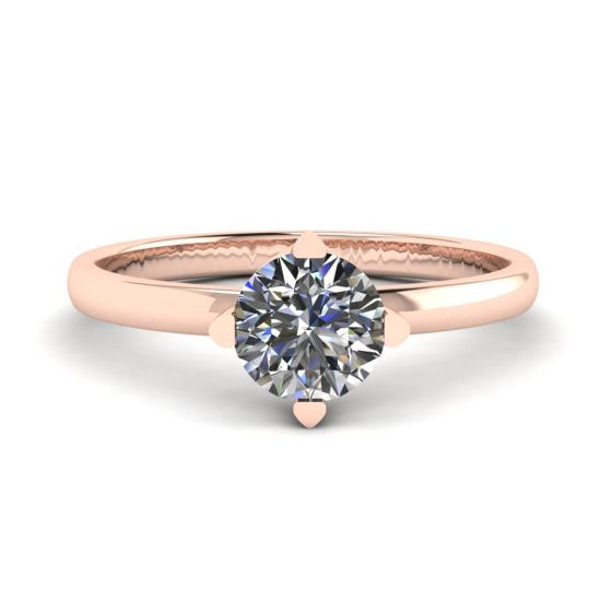 Anello con diamanti rotondi stile griffe invertite in oro rosa