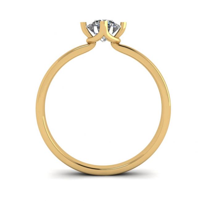 Anello con diamanti rotondi stile griffe invertite in oro giallo - Foto 1