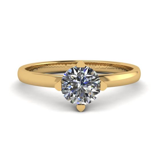 Anello con diamanti rotondi stile griffe invertite in oro giallo, Ingrandisci immagine 1
