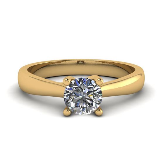 Anello a griffe incrociate con diamante tondo in oro giallo 18 carati, Ingrandisci immagine 1