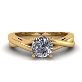 Anello Croce X con Diamante Tondo in Oro Giallo