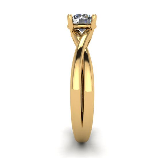 Anello Croce X con Diamante Tondo in Oro Giallo, More Image 1