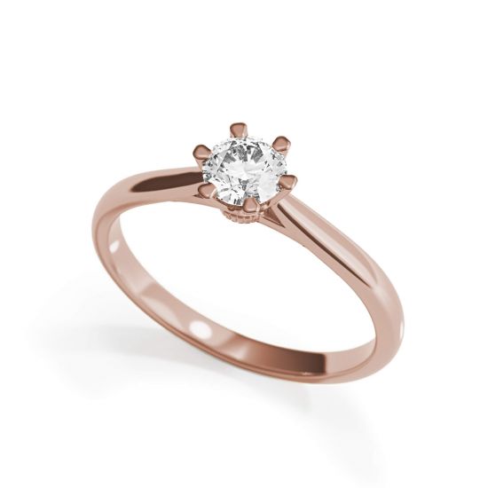 Anello di fidanzamento a 6 griffe con diamante a corona in oro rosa,  Ingrandisci immagine 4