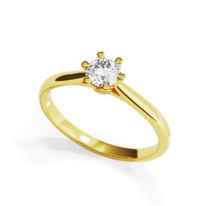 Anello di fidanzamento a 6 griffe con diamante a corona in oro giallo - Foto 3