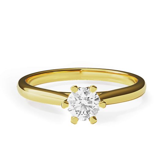 Anello di fidanzamento a 6 griffe con diamante a corona in oro giallo, Ingrandisci immagine 1