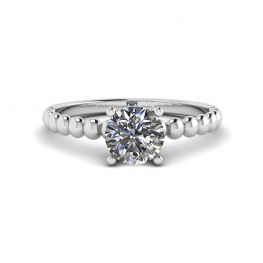 Solitario con diamante tondo su anello con perline in oro bianco