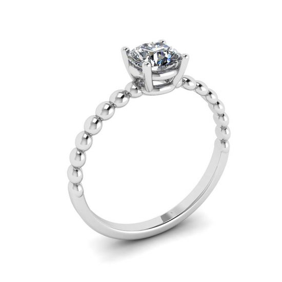 Solitario con diamante tondo su anello con perline in oro bianco,  Ingrandisci immagine 4