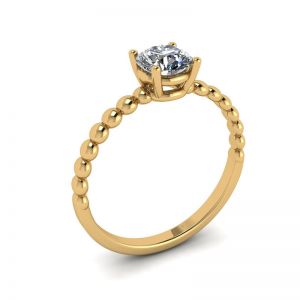 Solitario con diamante tondo su anello con perline in oro giallo - Foto 3