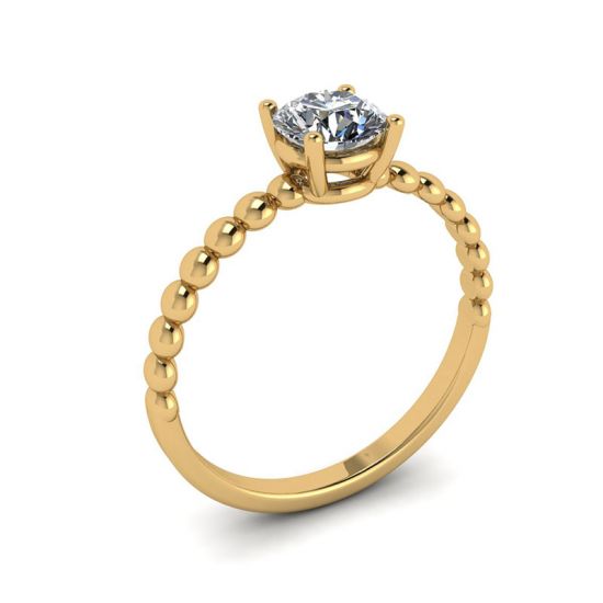 Solitario con diamante tondo su anello con perline in oro giallo,  Ingrandisci immagine 4