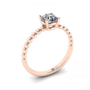 Solitario con diamante rotondo su anello con perline in oro rosa - Foto 3