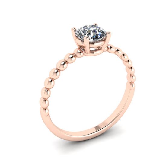 Solitario con diamante rotondo su anello con perline in oro rosa,  Ingrandisci immagine 4