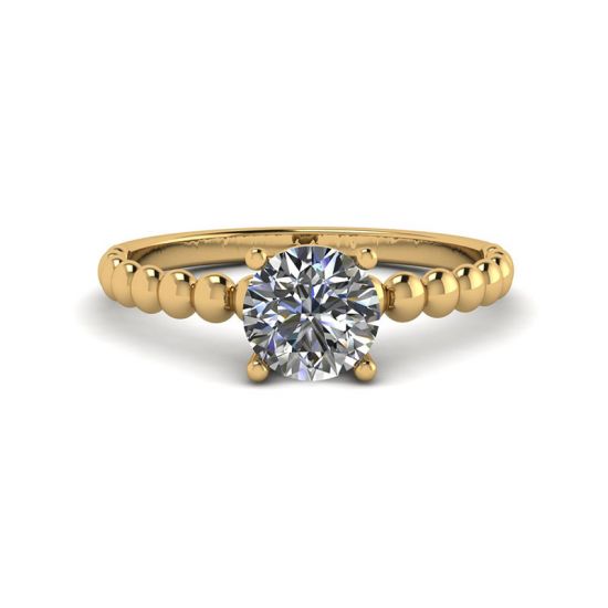 Solitario con diamante tondo su anello con perline in oro giallo, Ingrandisci immagine 1