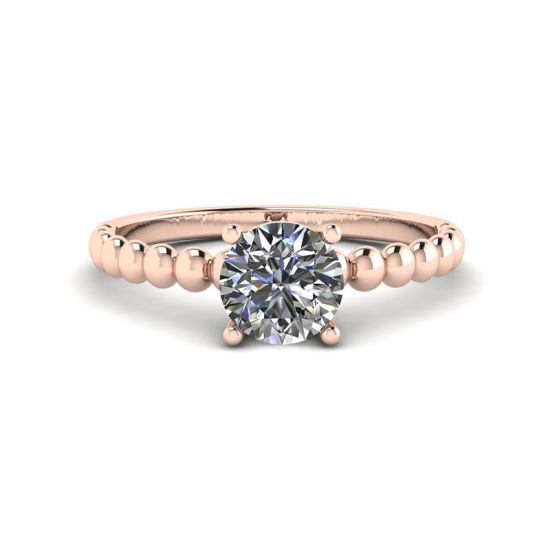 Solitario con diamante rotondo su anello con perline in oro rosa, Ingrandisci immagine 1