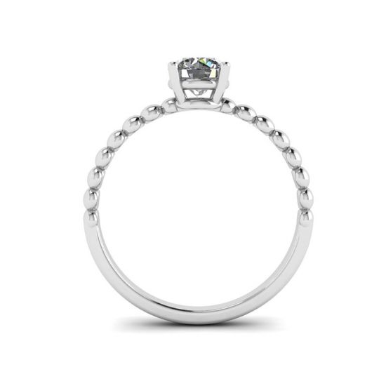 Solitario con diamante tondo su anello con perline in oro bianco, More Image 0