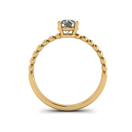 Solitario con diamante tondo su anello con perline in oro giallo, More Image 0