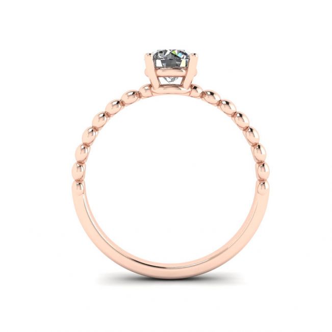 Solitario con diamante rotondo su anello con perline in oro rosa - Foto 1