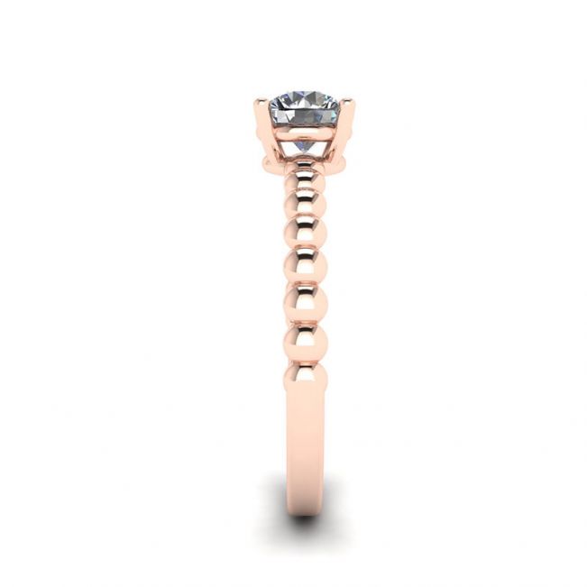 Solitario con diamante rotondo su anello con perline in oro rosa - Foto 2