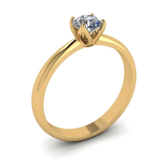 Anello incastonato a petalo con diamante tondo in oro giallo 18 carati,  Ingrandisci immagine 4