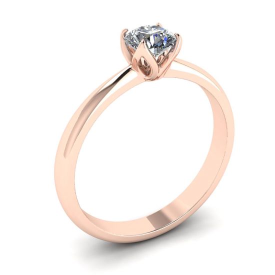 Anello incastonato a petalo con diamante tondo in oro rosa 18 carati,  Ingrandisci immagine 4