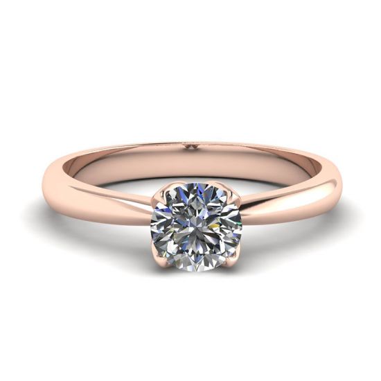 Anello incastonato a petalo con diamante tondo in oro rosa 18 carati, Ingrandisci immagine 1
