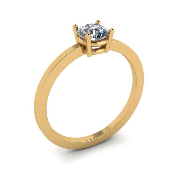 Anello semplice in oro giallo 18 carati con solitario di diamanti rotondi,  Ingrandisci immagine 4