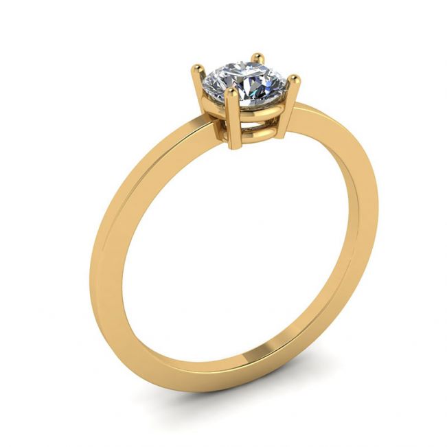 Anello semplice in oro giallo 18 carati con solitario di diamanti rotondi - Foto 3