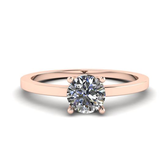 Anello semplice in oro rosa 18 carati con solitario con diamante rotondo, Immagine 1