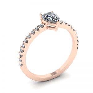 Anello a pera di diamanti con pavé laterale in oro rosa - Foto 3