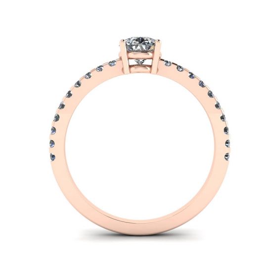 Anello a pera di diamanti con pavé laterale in oro rosa,  Ingrandisci immagine 2