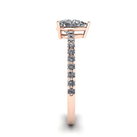 Anello a pera di diamanti con pavé laterale in oro rosa,  Ingrandisci immagine 3