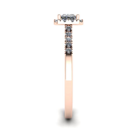 Anello con diamante taglio Halo Princess in oro rosa, More Image 1